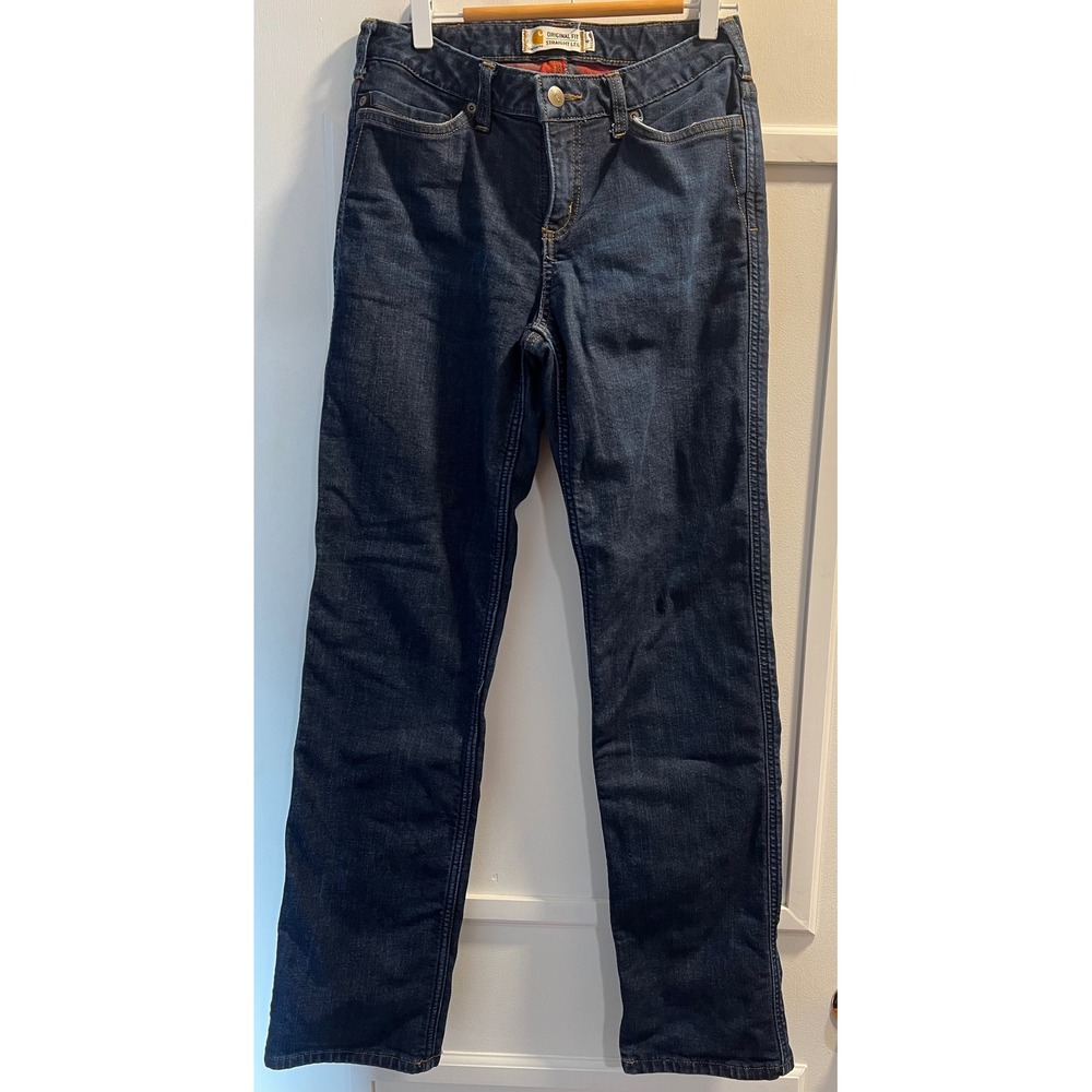Carhartt Flannel Lined Jeans Womens 4 Reg Dark Wash Straight Leg Plaid 28x31x9